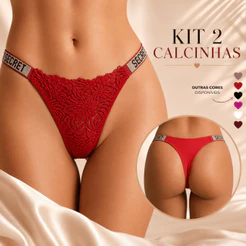Kit 2 Calcinhas Femininas Fio Dental em Renda com Strass Confortável Toque Macio Ajuste Perfeito Premium Sexy
