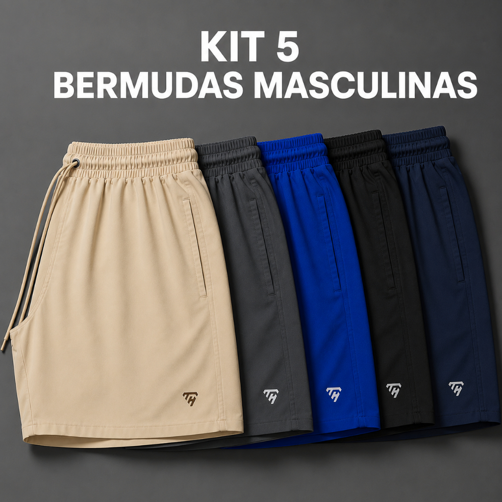 Kit 5 Bermudas Masculinas Academia Treino Praia Corrida Shorts Tactel Elastano dia a dia