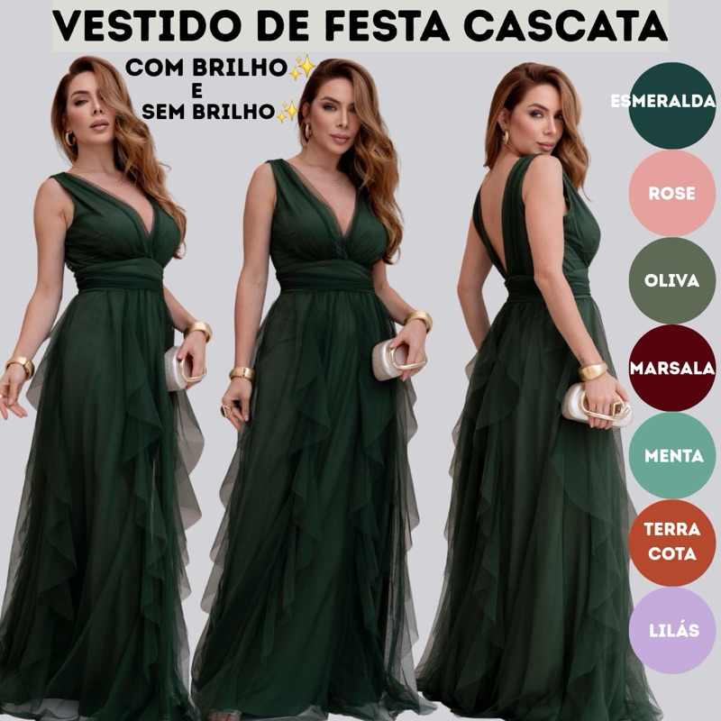 LINDO Vestido De Festa Luxo Cascata Sofisticado Tendência Para Casamentos Noivas Madrinhas Convidadas Com e Sem Brilho