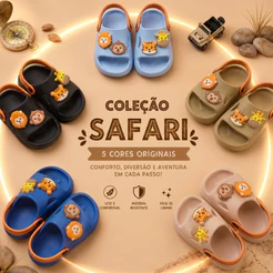 Chinelo Infantil Slide Safari Animal Floresta Confortável Divertido