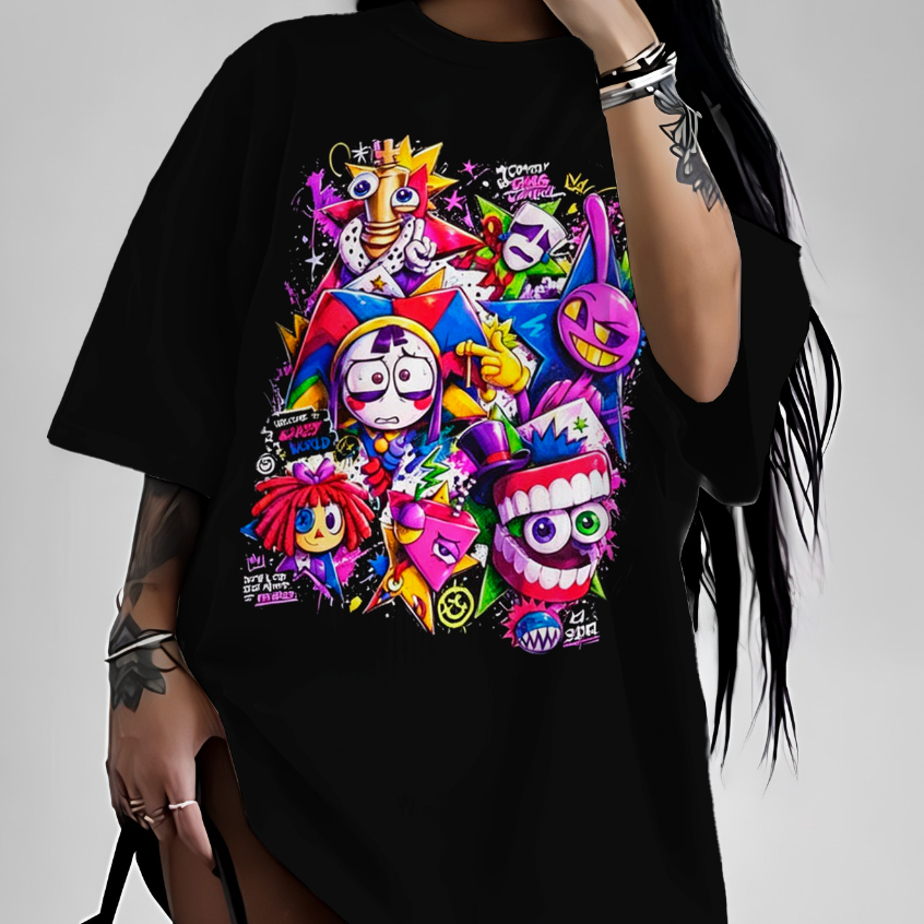 Camiseta Basica Oversized Infantil The Amazing Digital Circus TADC Cartoon Web Serie Ludico Personagens Divertida