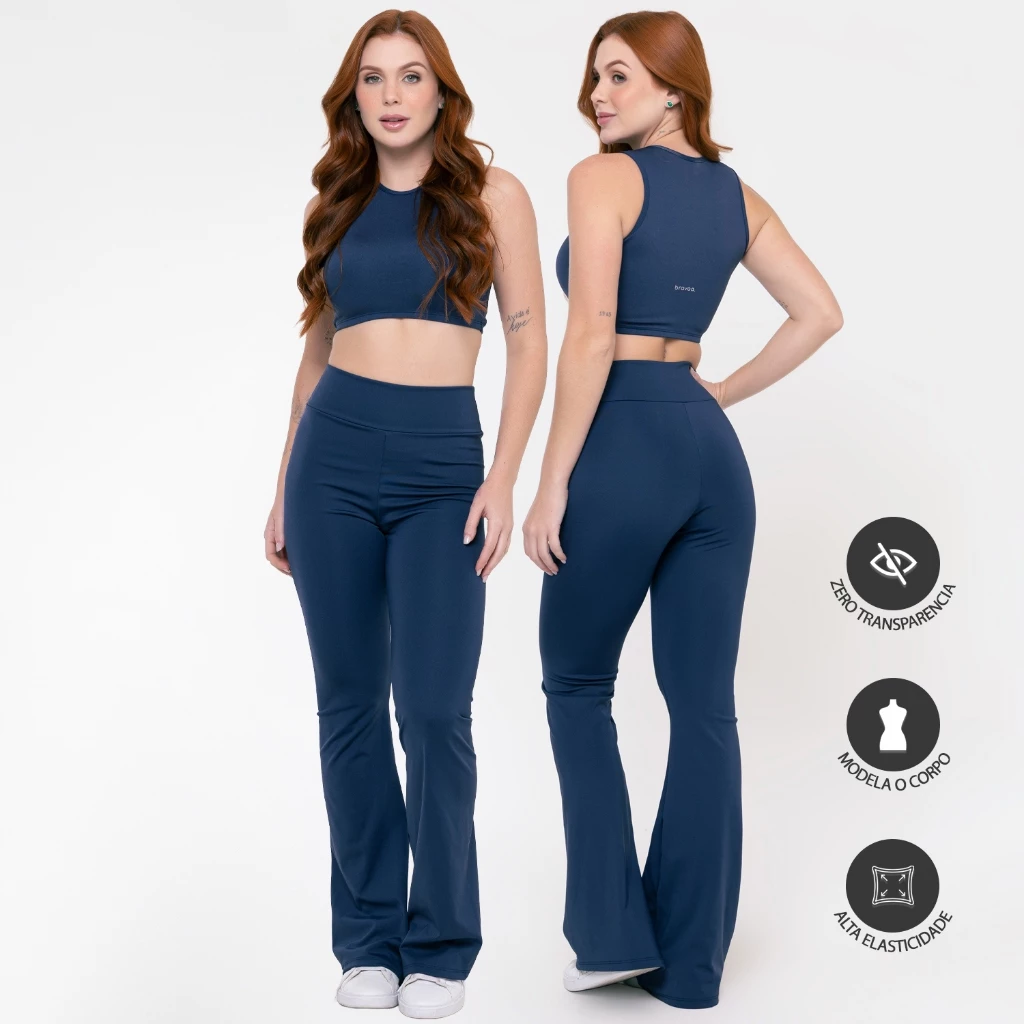 Conjunto Fitness Bailarina Top Regata Legging Flare Suplex Zero Transparência Feminina 070 — imagem 1