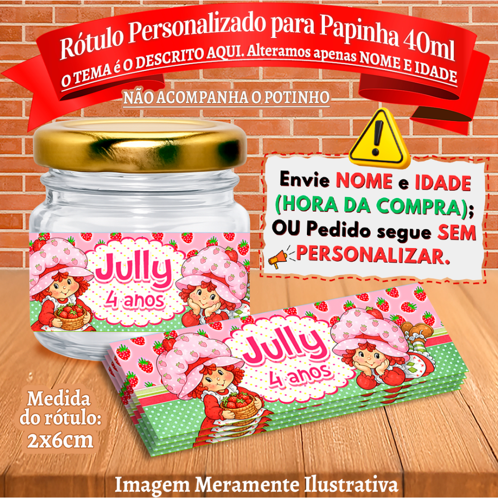 Adesivos Personalizados Moranguinho Vintage Clássico Baby para Papinha 40ml 40g