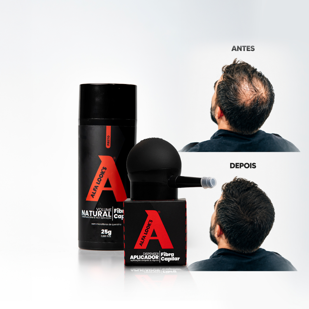 KIT FIBRA CAPILAR PRETO 25G COM APLICADOR MAQUIAGEM CAPILAR - ALFA LOOK'S