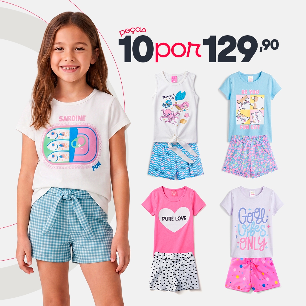 Kit 5 Conjuntos Infantil Menina Algodão La Luna Modas - Roupa Criança 2 ao 12