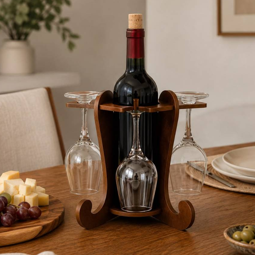 Adega de Vinhos Preta com Suporte para 4 Taças Elegancia Praticidade Bancada Mesa