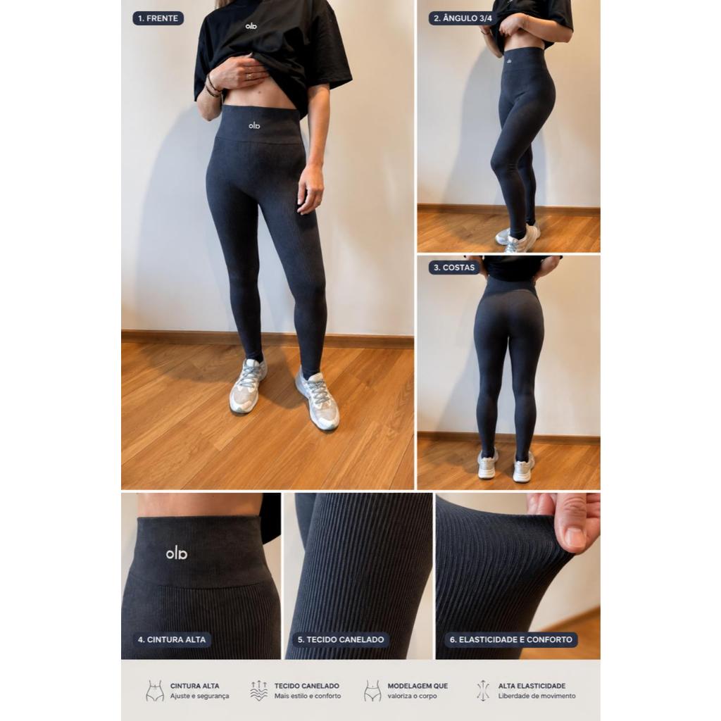 Calça Legging Feminina Canelada Cintura Cós Alto Sem Costura Academia Fitness Premium Zero Transparência Modeladora
