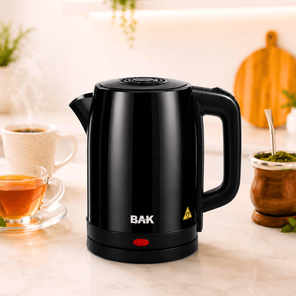 Chaleira Elétrica 110V 2L Inox Preta Base Giratória Desligamento Automático Jarra Elétrica