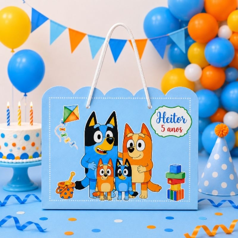 Sacolinhas Personalizadas Bluey | Lembrancinha Festa Infantil | Nome e Idade | Papel 180g| Pegue Monte