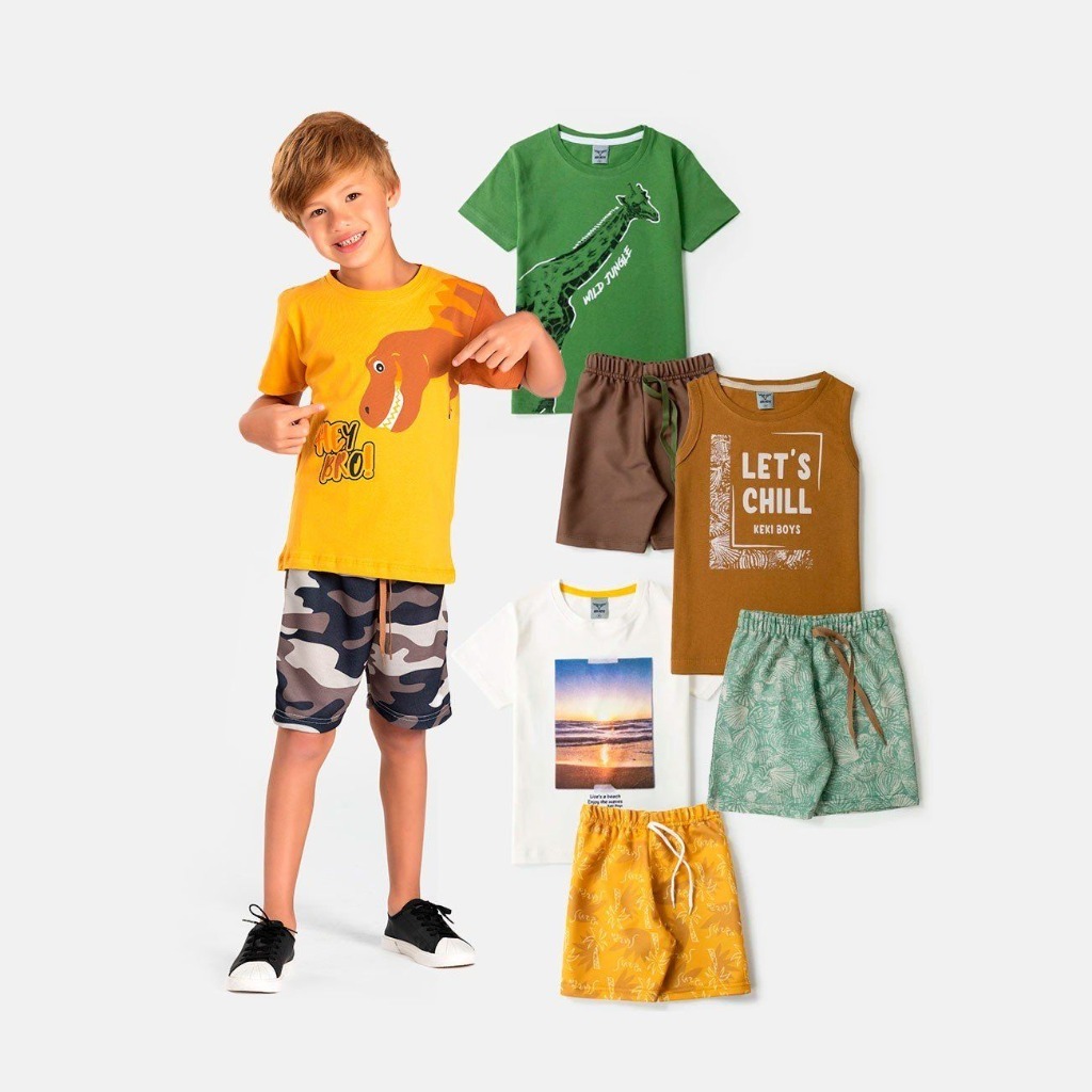 Kit 4 Conjuntos Infantil Menino Algodão Estampado La Luna Modas 2 a 12
