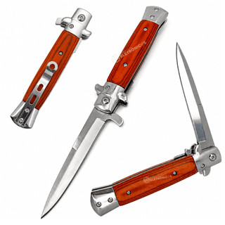 Faca Dobrável Premium Aço Inox Cabo Madeira com Clip TC20