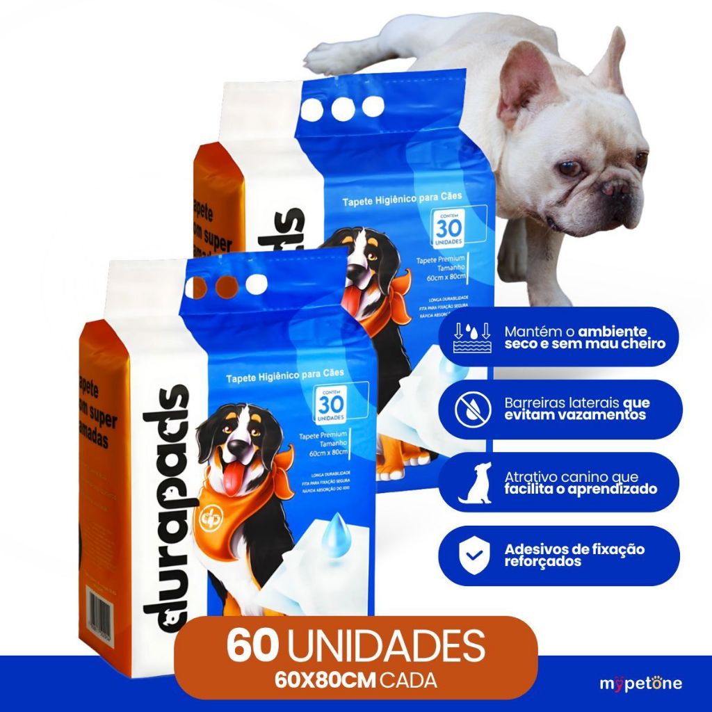 Kit 2 Tapete Higiênico Durapads 60x80cm - 30 Unidades
