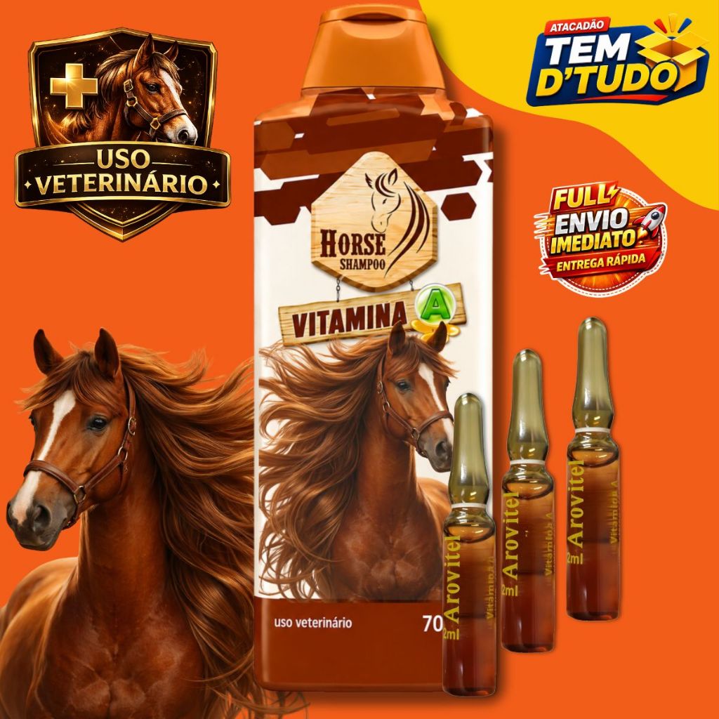 Shampoo Good Horse Vitaminado + 3 ou 5 Vitaminas Vitamina A Arovitel 2ml Shampoo de Cavalo Força Brilho