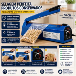 Seladora Manual Portátil 30cm 300W 8 Níveis de Temperatura Selar Embalar Plásticos 110V//220V