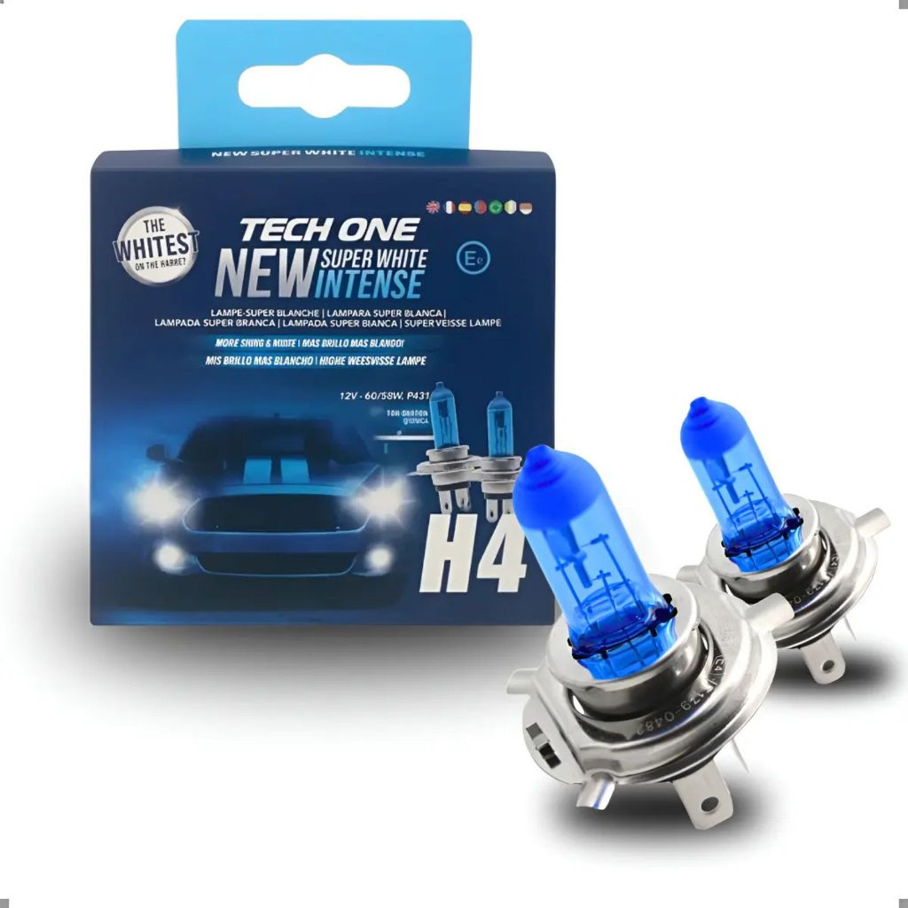 Par Lâmpada Super Branca H4 Efeito Xenon Tech One 8500K 60/55W 12V