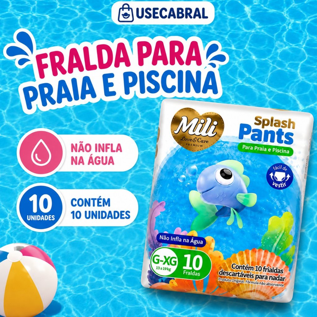 Fralda Praia e Piscina Mili Splash Pants Original 10 Unidades P/M e G/XG Não Infla na Água