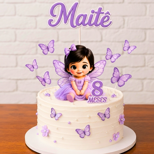 Topo de Bolo Fadinha Borboletas Personalizado |Topper aniversário /mesversario jardim das Borboletas/Jardim encantado