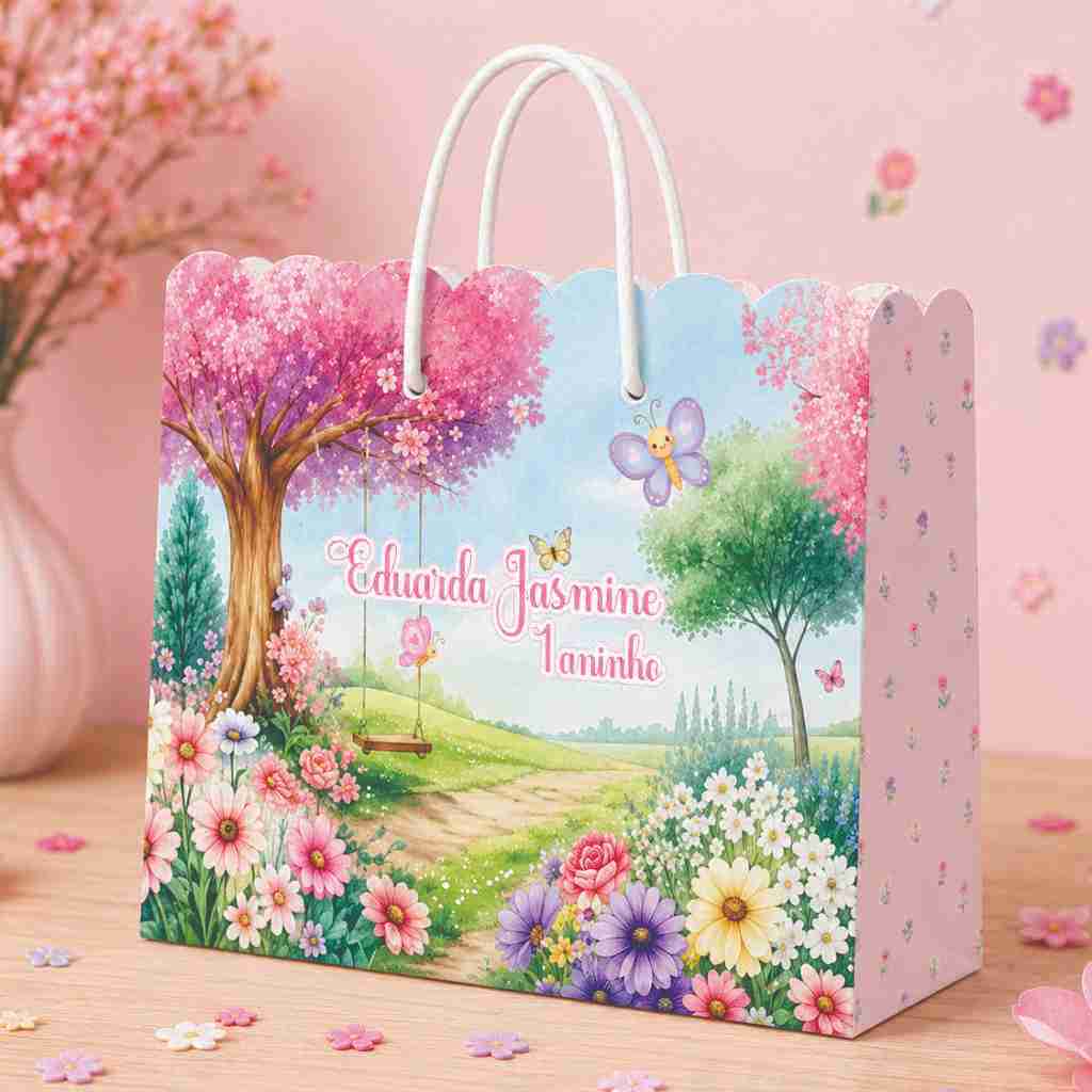 Kit Sacolinha Sacola Papelaria Personalizada Jardim Borboletas Sacolinha de Lembrancinha