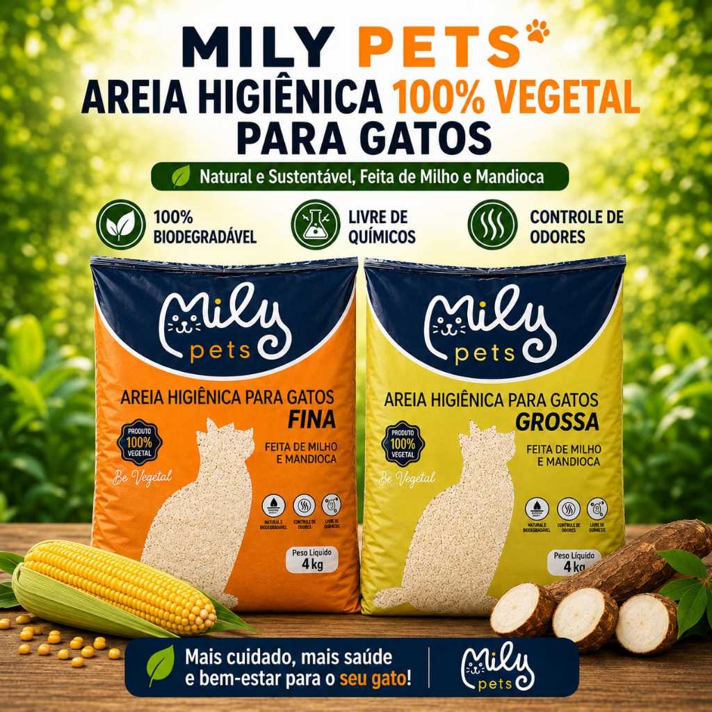 Areia Higiênica Biodegradável  de Milho e Mandioca MILY PETS 4kg