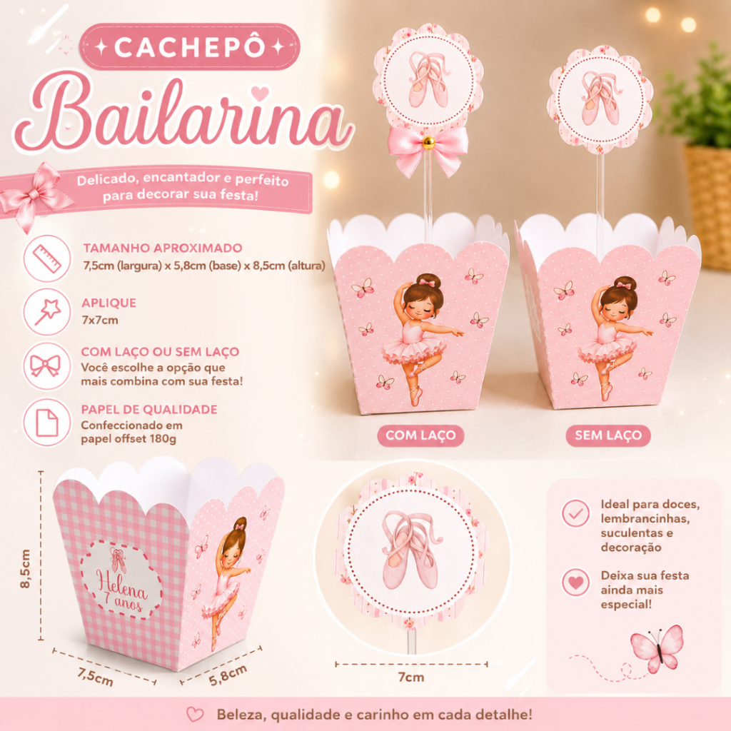 Centro de Mesa Cachepô Bailarina Personalizado | Centro de Mesa Bailarina | Lembrancinha Festa Infantil | Bailarina