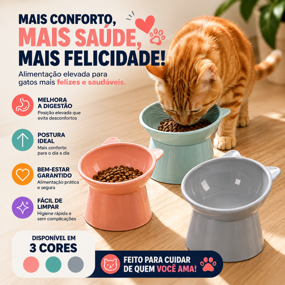 Comedouro Bebedouro Elevado 1 2 ou 5 Unidades Anti Engasgo Pet Gato Cachorro Kit