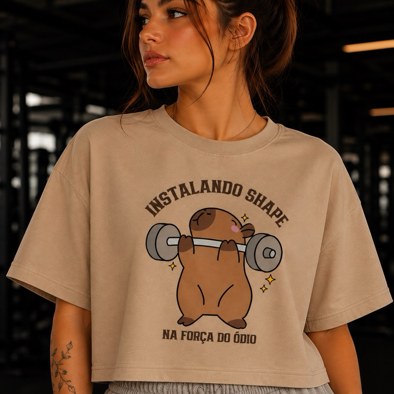 Cropped Oversized Feminino Estampado 100% Algodão Camiseta Fitness Academia Streetwear Na Força do Ódio Envio Rápido