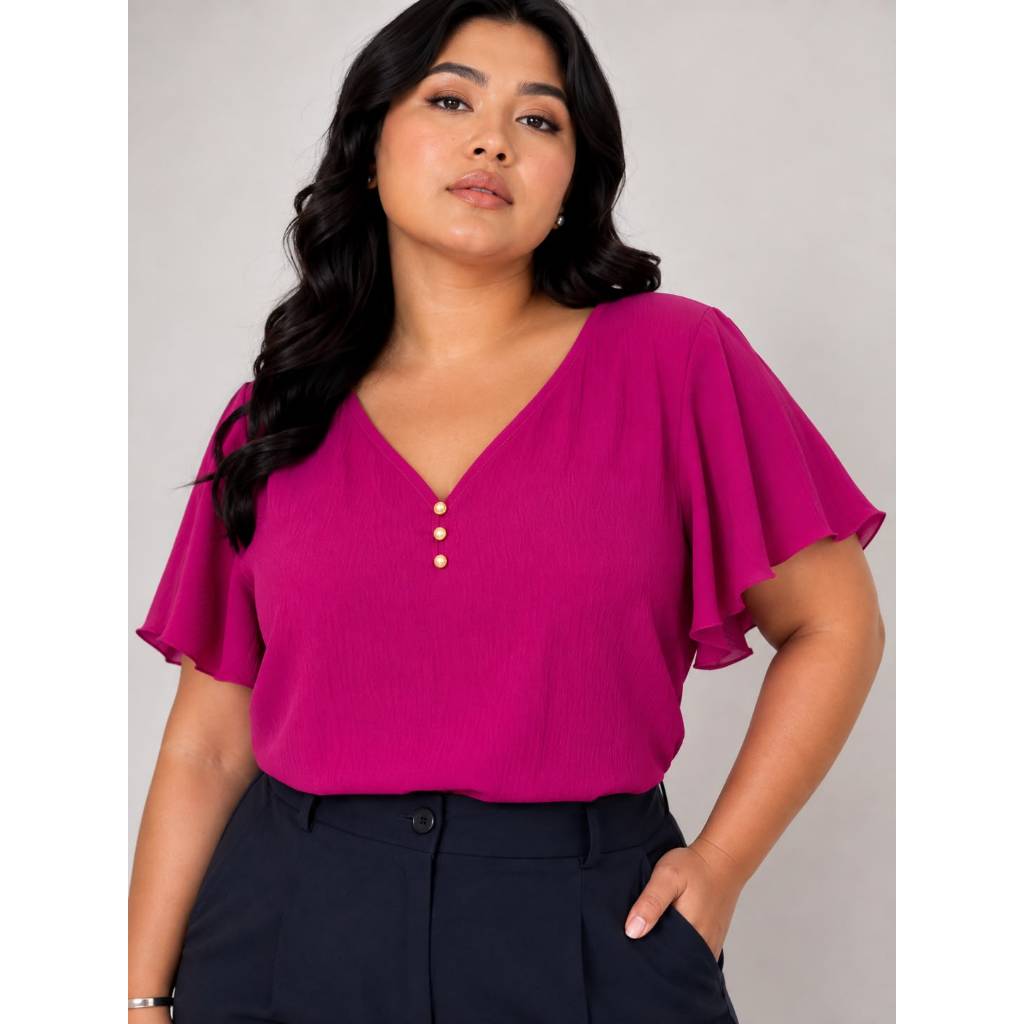 Blusa Feminina Plus Size G1 G2 G3 Manga Curta Elegante Social Casual Confortável com Elastano