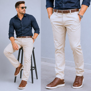 Calça Esporte Fino Masculina Social Masculino Sarja Slim Com Algodão Tecido Brim Preta Branca Azul Cinza