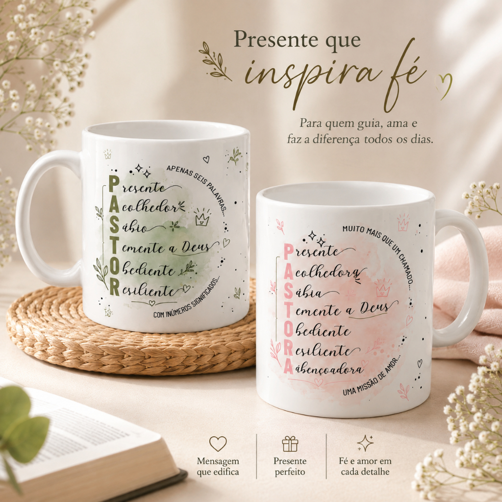 Caneca Xícara Dia do Pastor Pastora Evangélico Homenagem Presente Guia Personalizada OFERTA RELÂMPAGO!