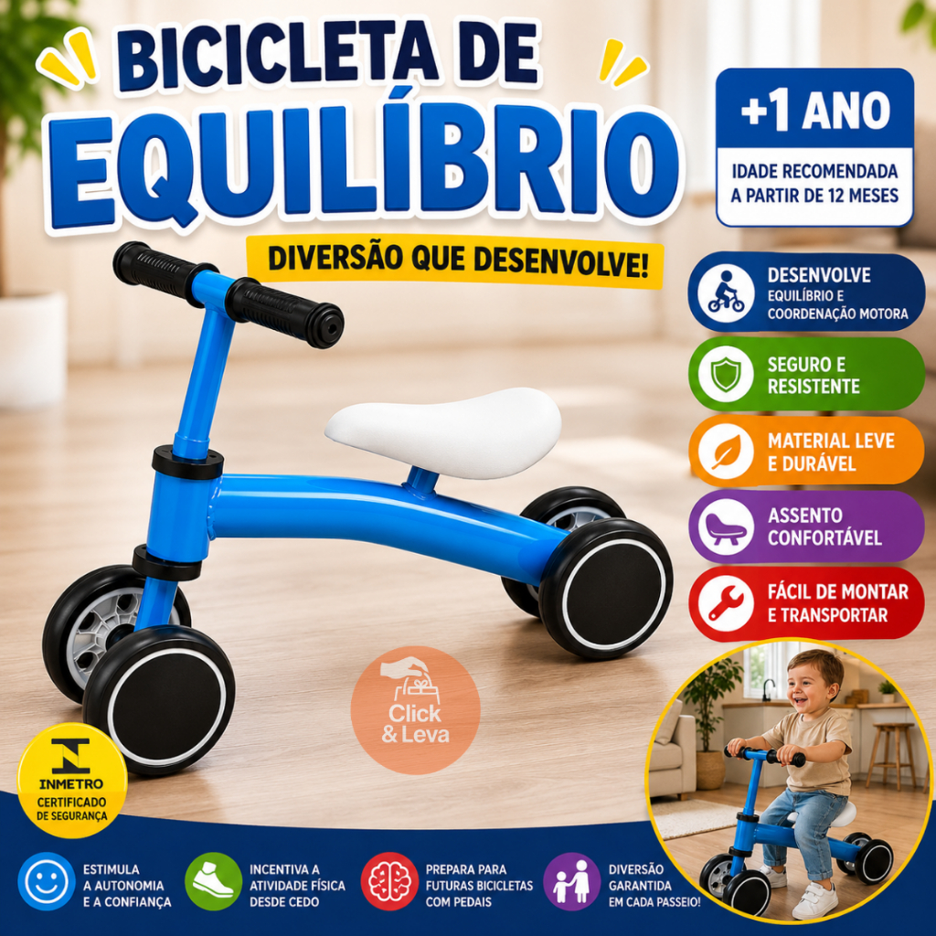 Bike Sem Pedal Bicicleta Infantil Andador Equilíbrio Azul Leve Seguro Desenvolvimento Criança Resistência Menino