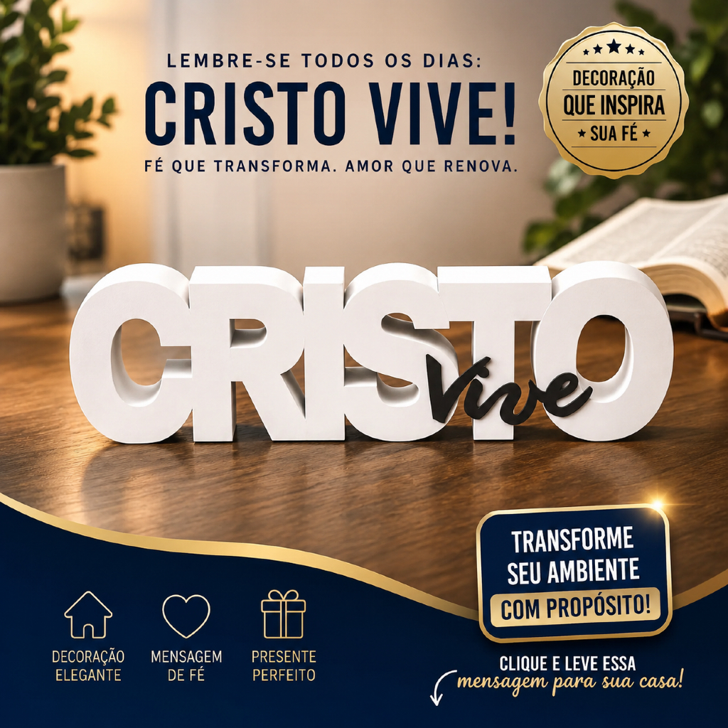 Cristo Vive Letreiro| Decorativo Decoração Cristã | Decoração Evangélica | Enfeite Religioso | Presente Cristão