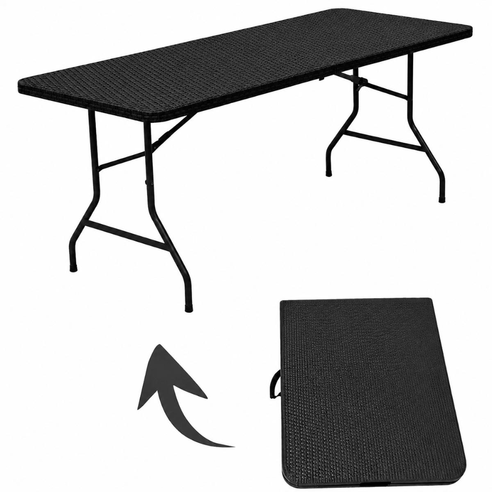 Mesa Dobrável Vira Maleta 180 x 74 CM Portátil até 150 KG Rattan ZELT