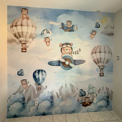 Papel de Parede Adesivo Urso Aviador ursinho personalizado, Infantil Menino Lavável, Fácil Aplicação