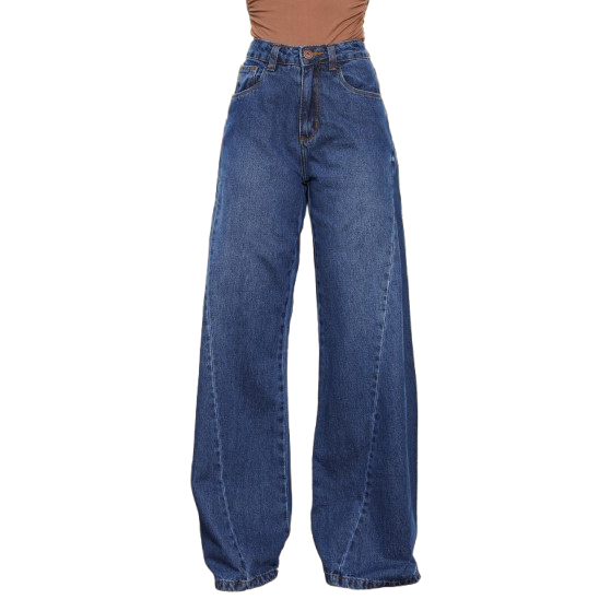 Calça Jeans Pantolona Feminino Sem Lycra Cintura Alta Detalhe Costura Diferenciada, Revesst Jeans.