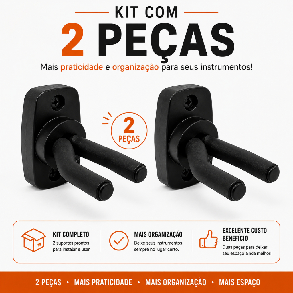 Kit 2 Suportes de Parede para Violão, Guitarra, Baixo, Viola e Ukulele