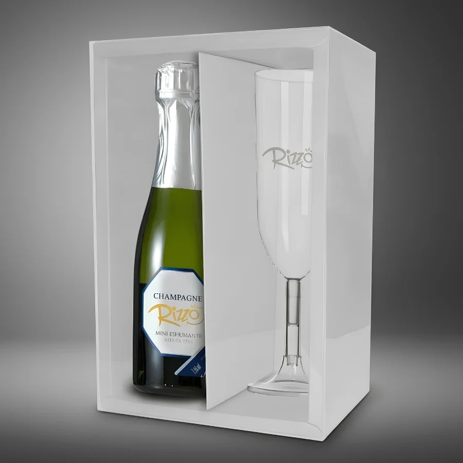 Caixa Mini Champanhe e Taça (20,5cm x 13cm x 6cm) Branca 5 unidades Assk