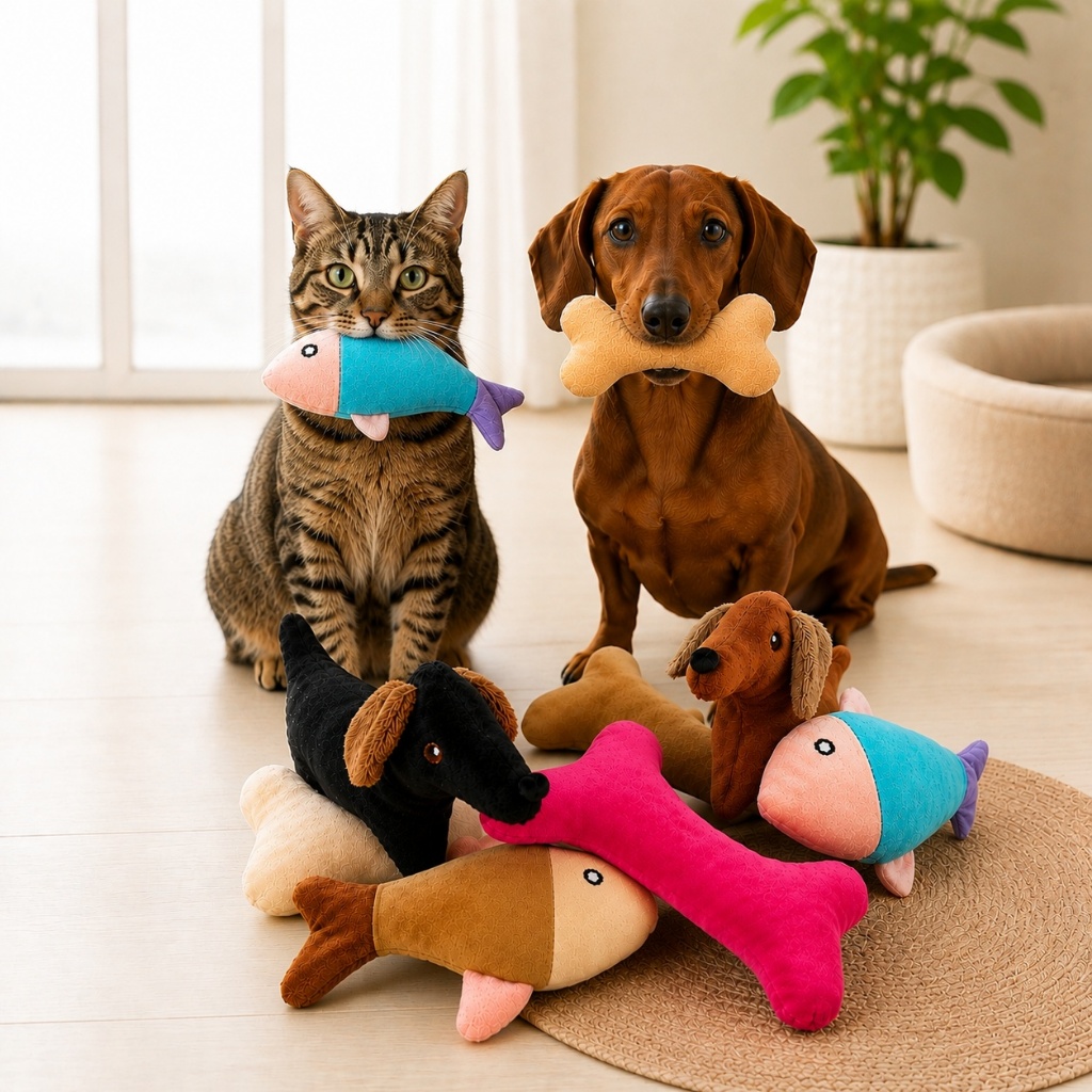 Brinquedo de Pelúcia Para Cães e Gatos Bichinho De Pelúcia Ossinho Peixinho Salchi Formatos