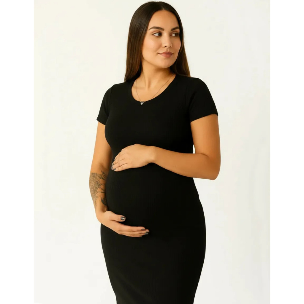 Vestido Midi Gestante Plus Size do P ao G5 com Elastano Casual Dia a Dia Versátil Maternidade