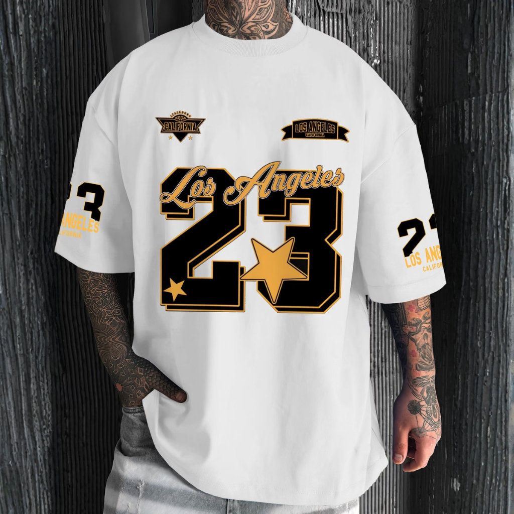 Camiseta Oversized Los Angeles 23 Streetwear Masculina Estampada 100% Algodão Premium Unissex