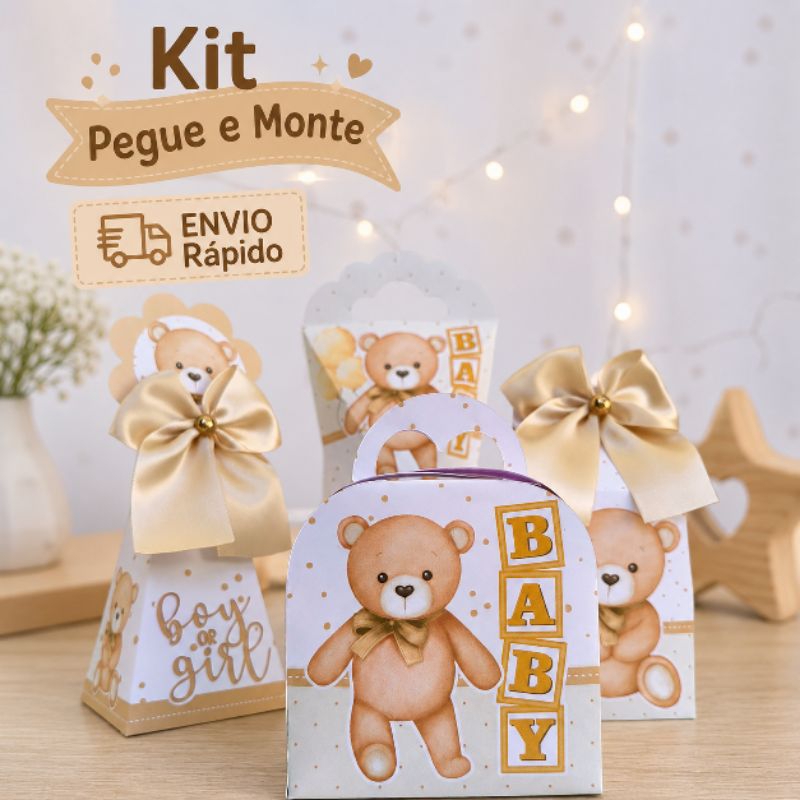 Kit Festa Chá Revelação Ursinho Chá de bebê Caixinhas Personalizadas para Aniversário