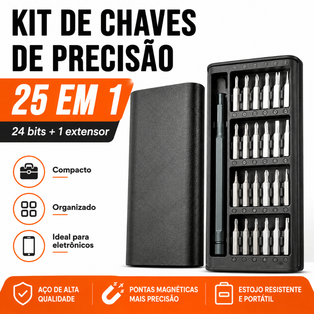 Kit Chave de Precisão 25 em 1 com 24 Bits e Extensor para Celular Notebook Eletrônicos
