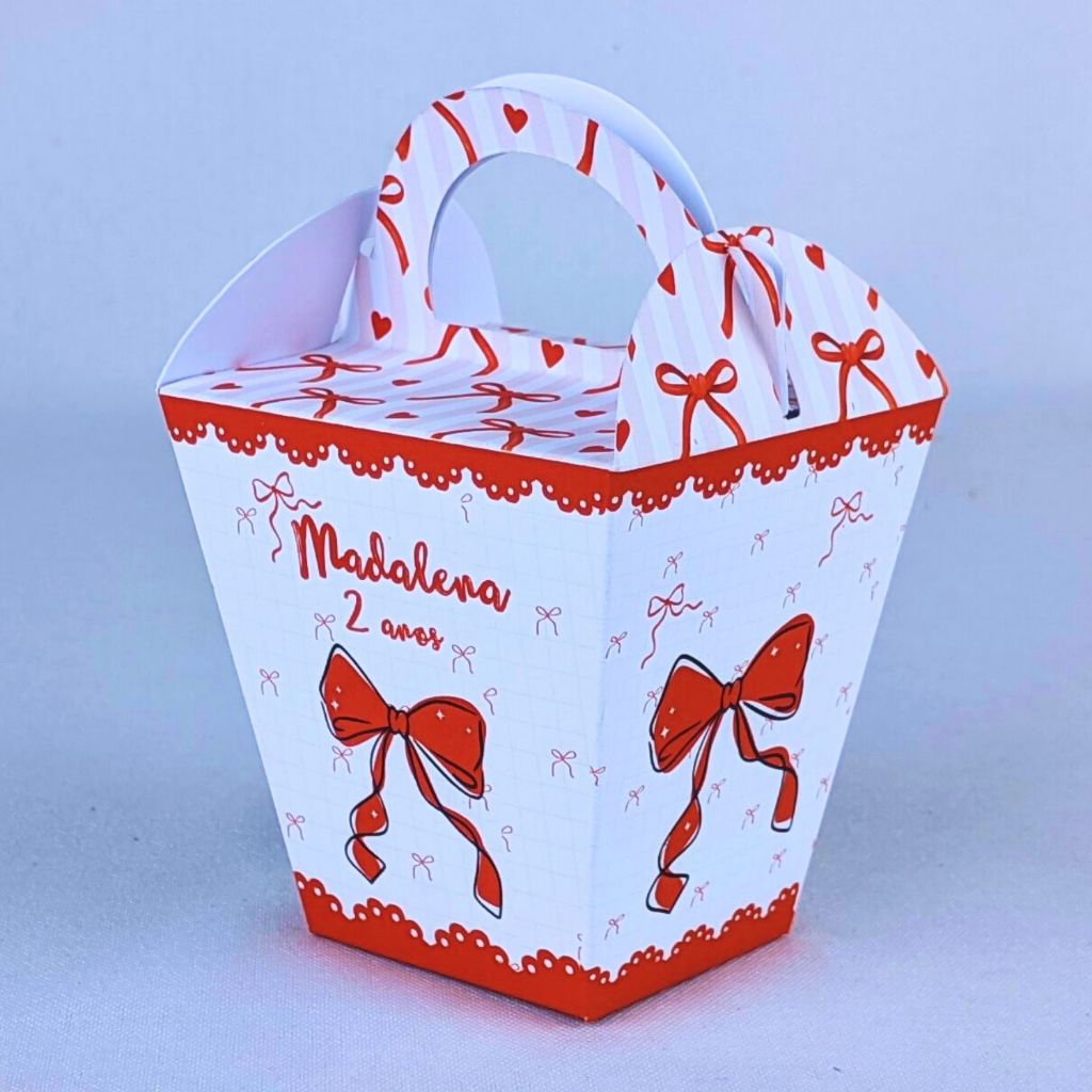 Kit 10 a 80 Caixinhas Sushi Com Alça Laço Vermelho Personalizada Para Lembrancinha Infantil de Festa Aniversario