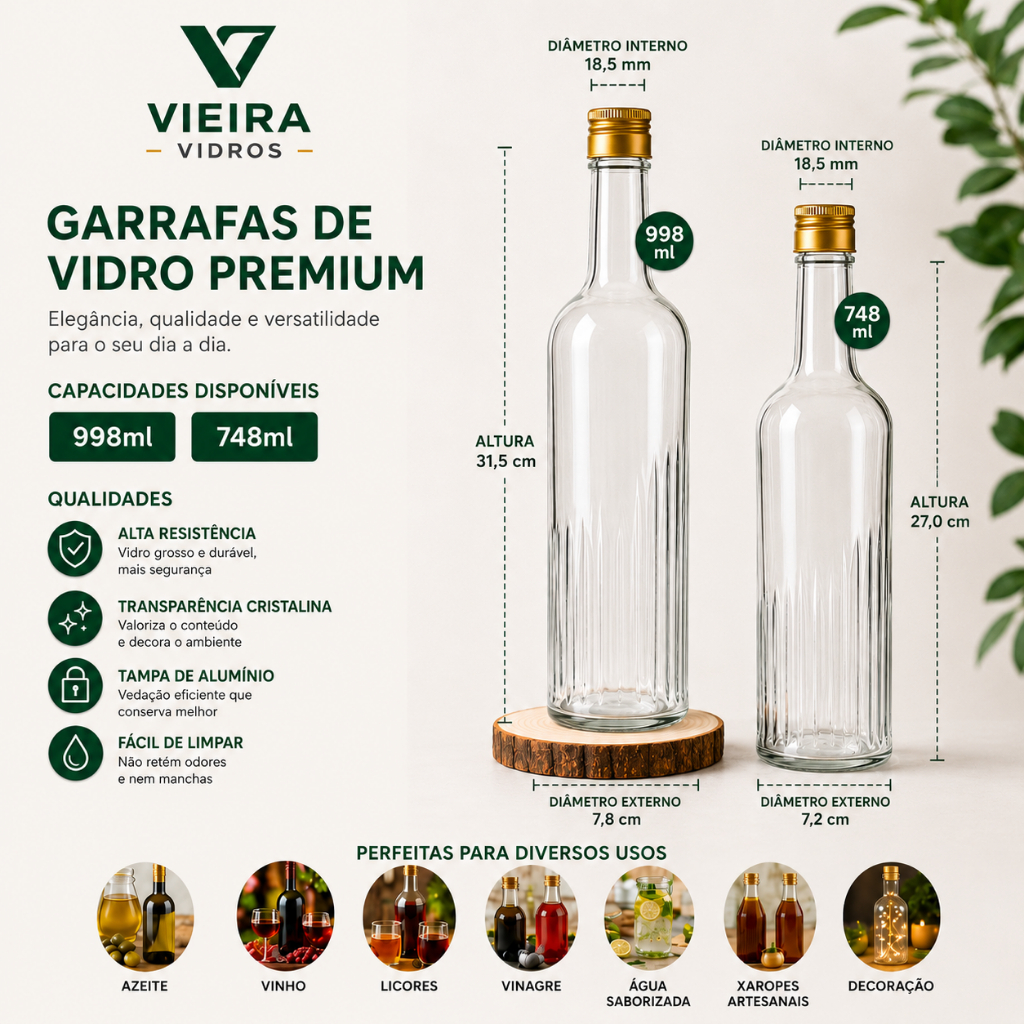 KIT 02/04 Garrafas de Vidro Detalhadas 998ml + TAMPA DOSADOR- Licores, Água e Decoração.