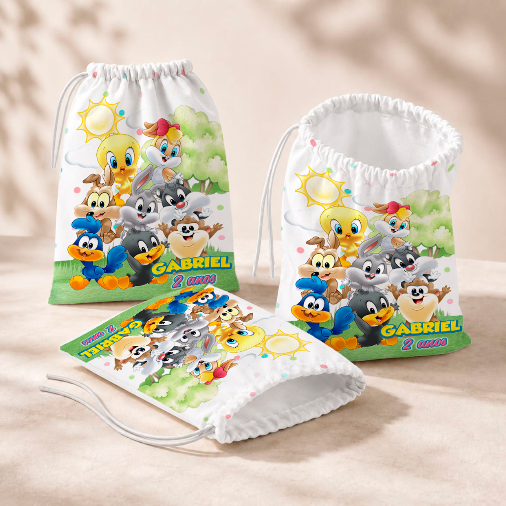 20 Sacolinhas Personalizada Festa Infantil 18x26 Aniversário Lembrancinha Baby Looney Tunes M2