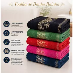 Toalha de Banho Rainha Premium 75x150 cm • 100% Algodão • Jacquard • Toque Macio • Alta Absorção