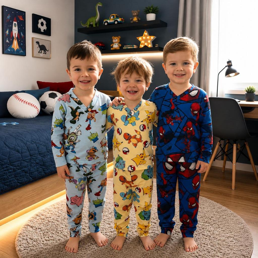 PIJAMA CONJUNTO INFANTIL CURTO LONGO FRIO CALOR MENINO HERÓIS SENSORIAL HOMEM ARANHA SONIC 2 4 6 8