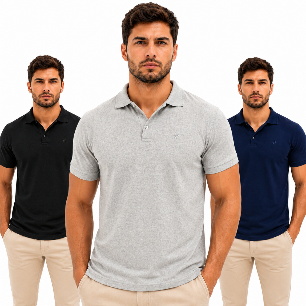 Kit 3 Camisas Masculinas Polo 100% Algodão Piquet Camiseta Masculina Manga Curta Casual Lisa Premium