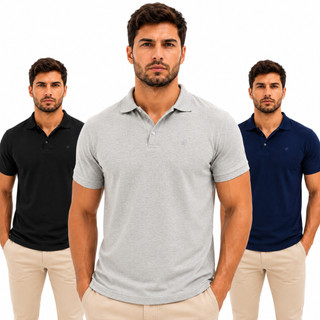 Kit 3 Camisas Masculinas Polo 100% Algodão Piquet Camiseta Masculina Manga Curta Casual Lisa Premium