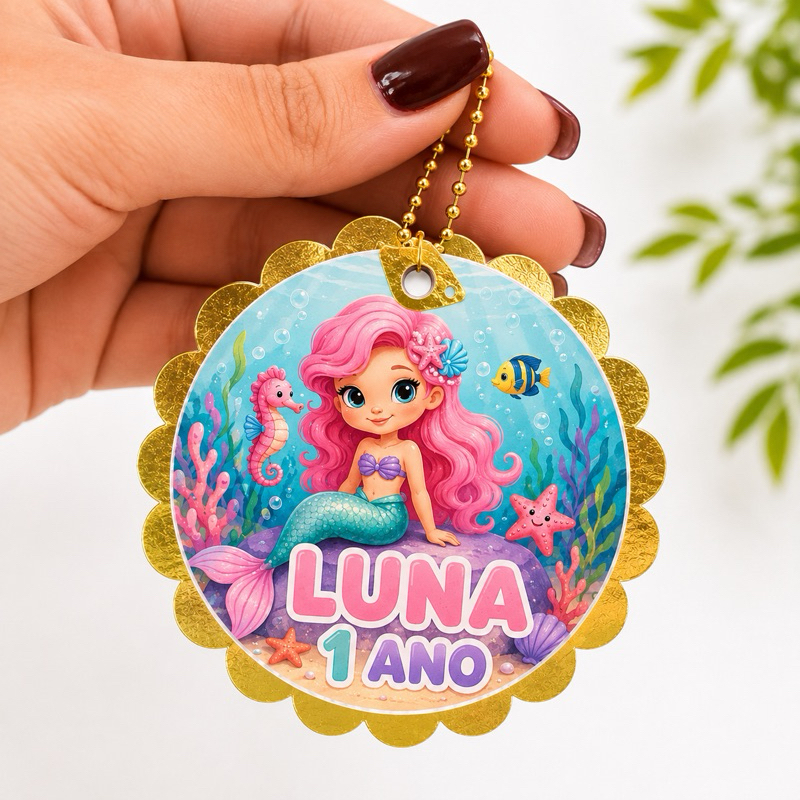 Tag Aplique Sereia Personalizada | Nome e Idade | Lembrancinha Festa Infantil