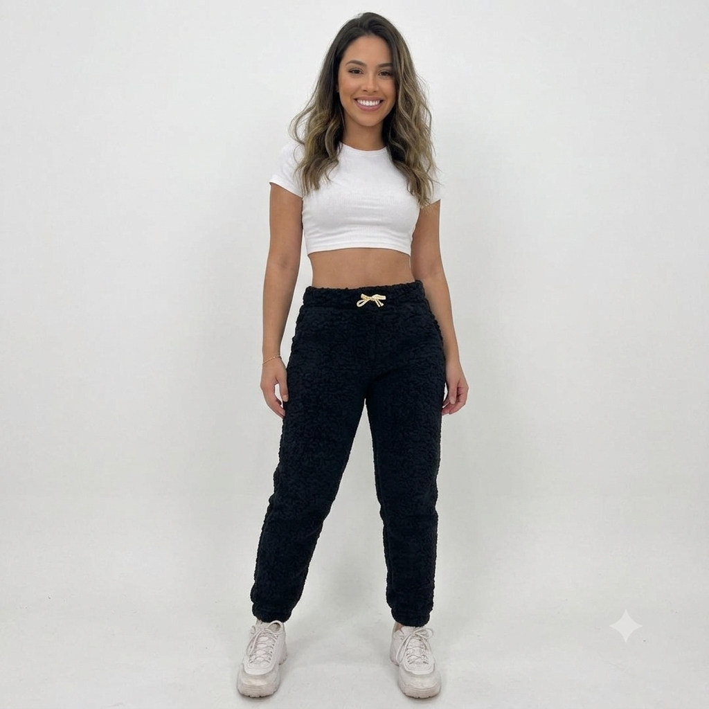 Calça Jogger Feminina Cintura Alta moda outono Inverno Conforto e Estilo em Pelúcia